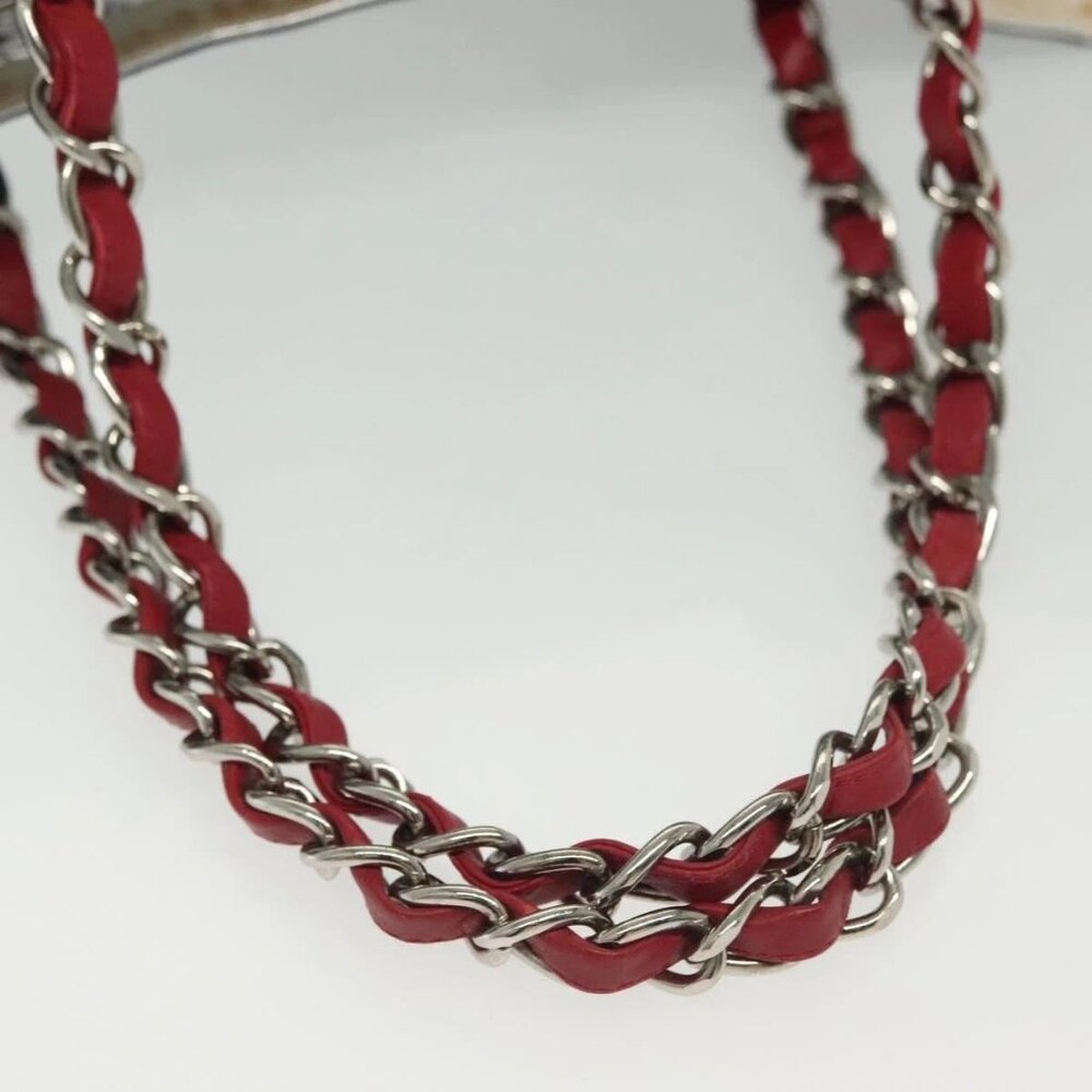 CHANEL Choco Bar Line Chain Tote Bag Canvas Navy Silver CC Auth - Picture 6 of 16